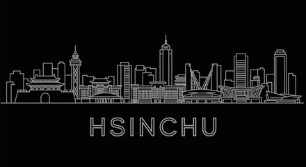 Fototapeta premium Hsinchu Taiwan Skyline Outline Silhouette.