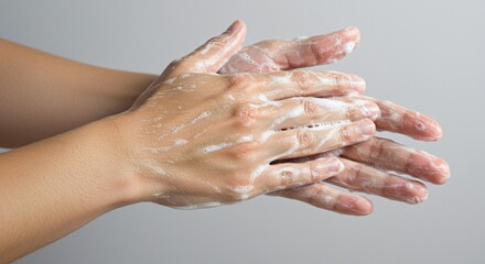 Fototapeta premium Clean hands lather soap hygiene wash skincare wellness personal care health protection germ prevention