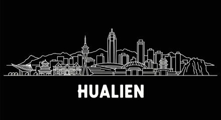 Naklejka premium Hualien City Skyline with Taiwan Vector, and Silhouette.