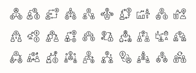 Teamwork and Collaboration Icons Set with People, Communication, Office Work, Partnership, and Group Effort Symbols