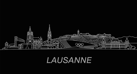 Obraz premium Lausanne Skyline with Switzerland, and Vector Line Art.