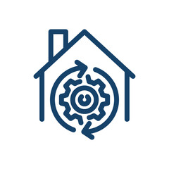 Smart home icon, line style symbol of connected house system, wireless automation and remote control, heating, security, convenience and energy saving flat vector illustration.