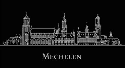 Obraz premium Mechelen Skyline Vector with Belgium, and Cityscape.