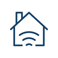 Smart home icon, line style symbol of connected house system, wireless automation and remote control, heating, security, convenience and energy saving flat vector illustration.