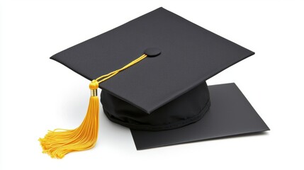 A graduation cap, a symbol of achievement and education. The image showcases the cap's design with the yellow tassel