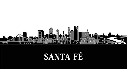 Fototapeta premium Santa Fe Skyline Black and White Illustration.