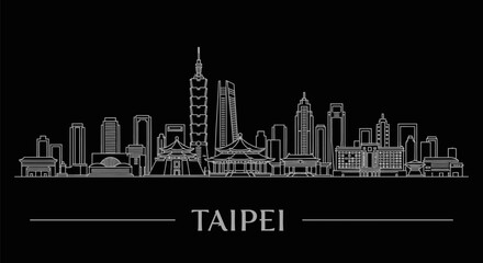 Obraz premium Taipei Skyline Outline with Taiwan Cityscape Minimal.
