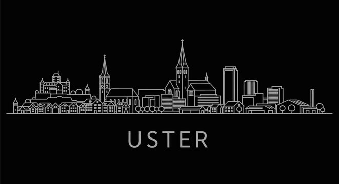 Uster Skyline with Switzerland Minimalist outline.