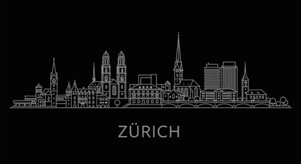 Fototapeta premium Zurich Skyline with Switzerland, Outline, and Minimalist.
