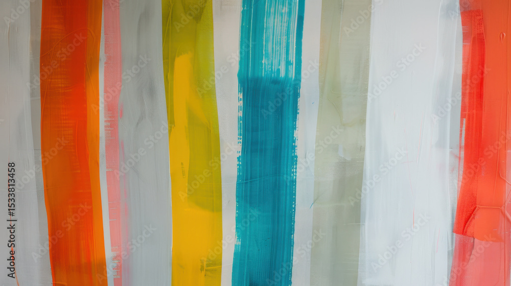 Poster vibrant stripes transition from bold to soft tones, creating dynamic visual experience. interplay of