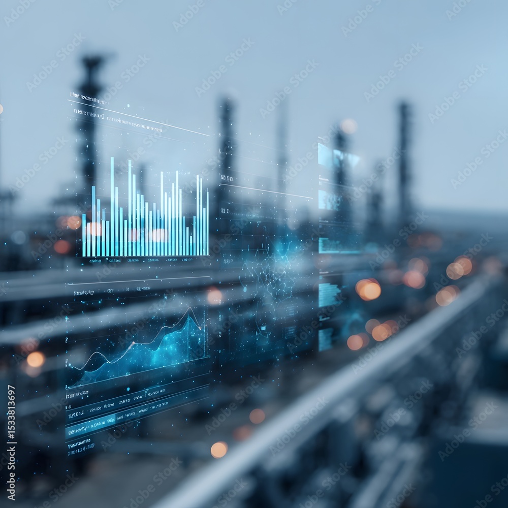 Poster virtual control hub displaying supply chain analytics for oil distribution