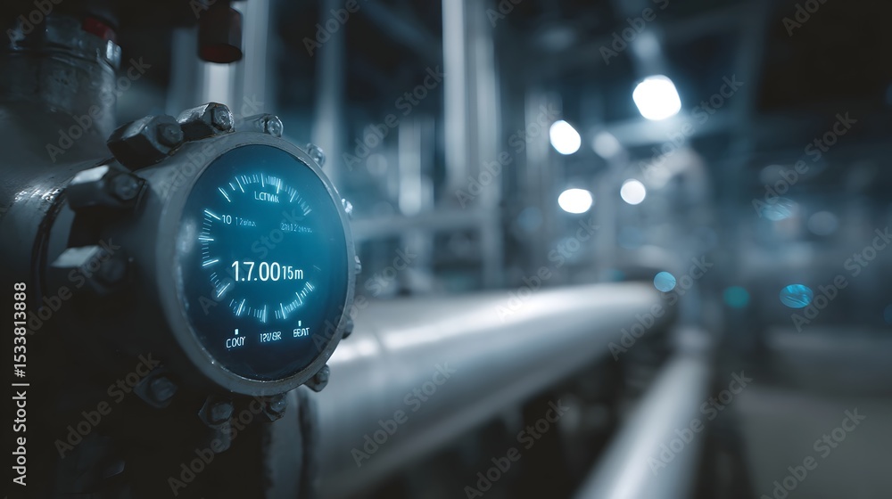 Poster smart refinery control interface with blinking valves and flow rate meters