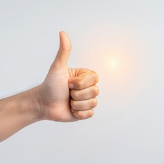 A hand giving a thumbs-up gesture, perfect for conveying approval, agreement, or positivity. The hand is well-lit, with a bright light in the background. 