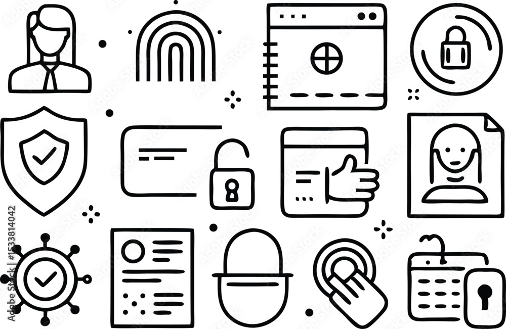 Poster vector illustrations showcasing online security privacy protection and user authentication features