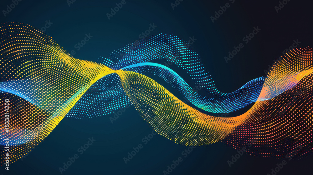 Poster colorful abstract backdrop with glowing fluid composition, featuring vibrant waves of blue, yellow, 