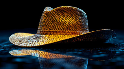 Golden Straw Cowboy Hat 3D Render, Dark Background
