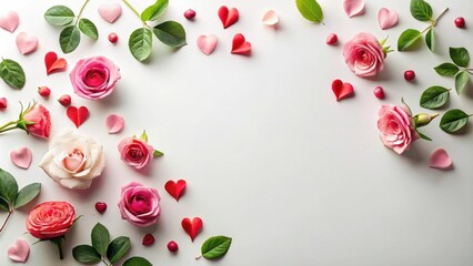 Romantic Floral Arrangement with Hearts and Rose Petals