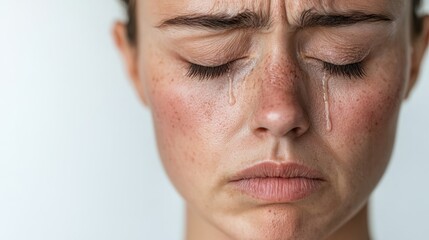 Obraz premium A close-up shot of a person shedding tears, showing deep sadness and emotion