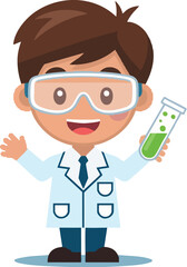 Cartoon Scientist with Test Tube - Science Icon Illustration