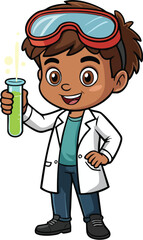 Cartoon Scientist with Test Tube - Science Icon Illustration