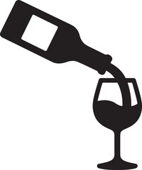 Silhouette vector of pouring wine from a bottle into a glass, perfect for bar, party, or wine-themed designs.