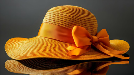 Elegant Orange Straw Sun Hat with Bow - Realistic Product Image