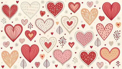Hand drawn heart shape holiday background with abstract hearts. Seamless light pattern