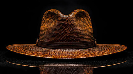 Dark Brown Woven Straw Fedora Hat -  Stylish Headwear Photography