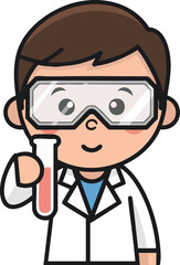 Cartoon Scientist with Test Tube - Science Icon Illustration