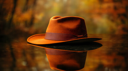 Autumnal Fedora Hat Reflection Still Life Photography