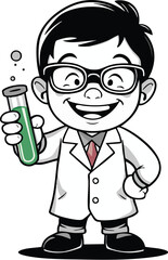 Cartoon Scientist with Test Tube - Science Icon Illustration