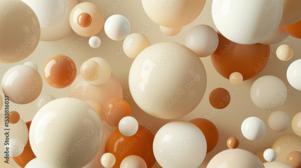 Poster floating abstract spheres in various sizes and colors create visually captivating composition, casti