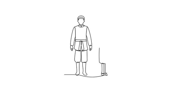 Animated self drawing of Laos country couple clothes video design illustration. Asian traditional clothes concept in simple linear style. Fashion and beauty for educational and asset purpose.