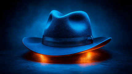 3D Render of a Classic Fedora Hat in Blue and Orange Lighting