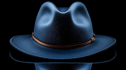 3D Render of a Blue Fedora Hat on Black Background: Stylish Headwear Illustration