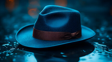 Moody Blue Fedora Hat 3D Render Illustration