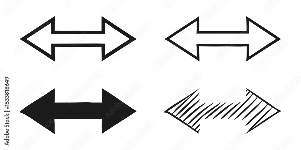 Poster collection of four horizontal arrows pointing in opposite directions with different styles