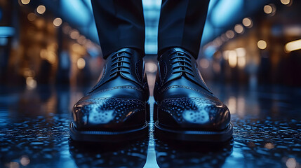 Elegant Brogue Oxfords 3D Illustration: Night City Reflections