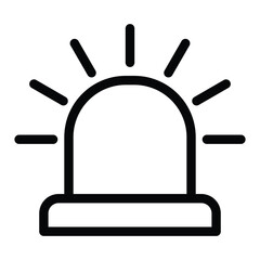 Emergency alert siren warning icon with flashing light lines outline vector illustration for danger signal alarm notification and safety purpose.