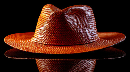 Stylish Brown Woven Straw Fedora Hat Photo -  A Detailed Closeup