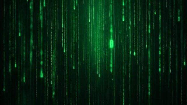 Cyberspace with green digital falling lines, abstract background, binary chain. Crypto space. Digital binary data, streaming code background. Matrix background. 4k video
