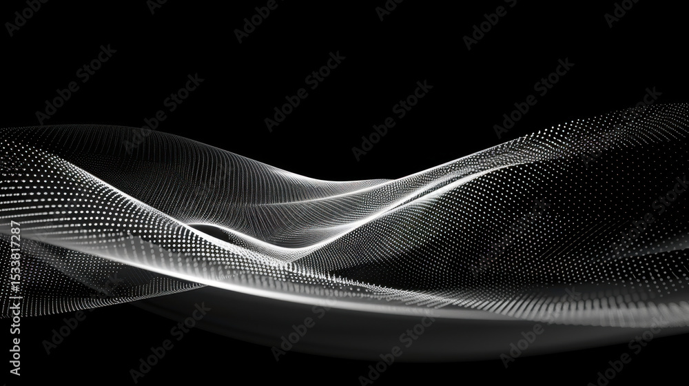 Poster mesmerizing display of interlaced digital lines creates flowing wave pattern, evoking sense of movem