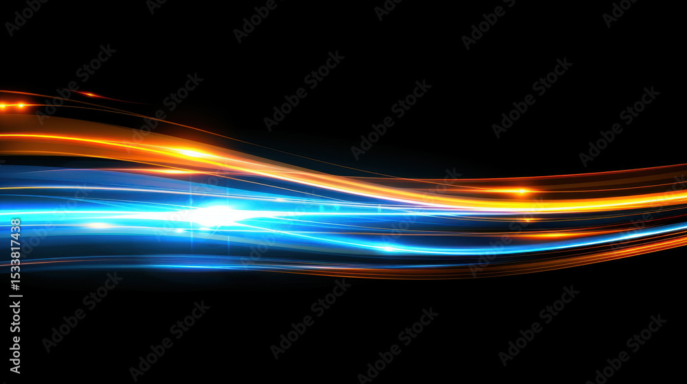 Poster light trails forming abstract wave motion in vibrant colors create dynamic visual effect, evoking se