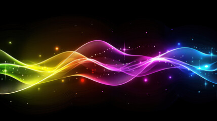 Fototapeta premium Colorful light waves create mesmerizing abstract pattern, showcasing vibrant hues of pink, yellow, and blue against dark background. dynamic flow evokes sense of energy and movement