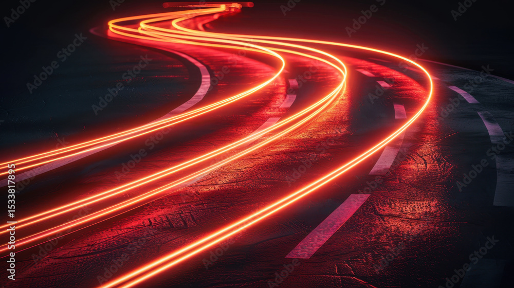 Poster neon light trails curve and cross against dark background, creating dynamic and vibrant visual effec