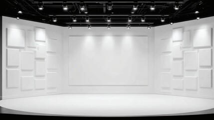 Empty White Stage with Blank Screen for Presentation