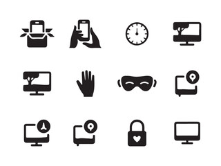 Set of Modern Technology and Lifestyle Icons, set of black and white vector icons displays various technology and lifestyle elements vector art on white