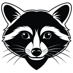 Raccoon face with black and white color palette shows a smiling animal expression