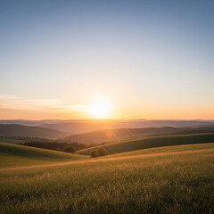 Fototapeta premium Sunset over rolling hills and grassy field landscape isolated on white background isolated on transparent background