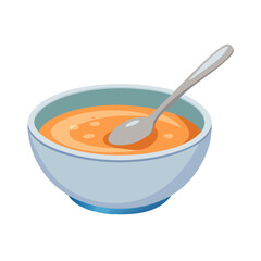 Vector illustration of a deep soup bowl with spoon, isolated on white background